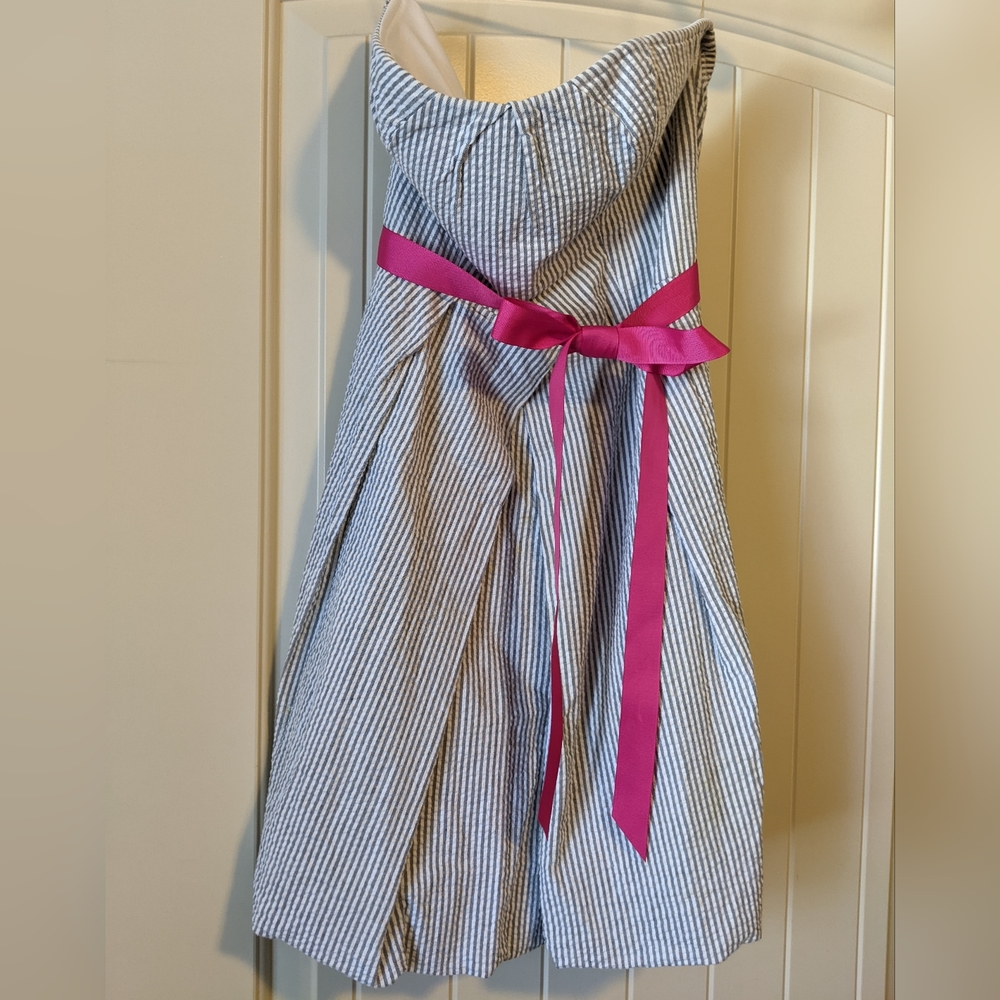 Gray and white striped Strapless dress